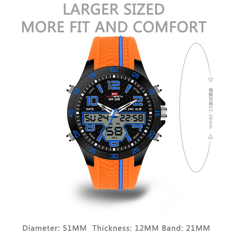KAT-WACH men male Sports Electronic Waterproof Watch Multifunction LED Luminous Silicone Stopwatch Timing Alarm Calendar | Наручные часы