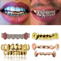 gold punk hip hop up and bottom teeth grillz dental mouth fang grills braces vampire tooth cap cosplay party rapper jewelry