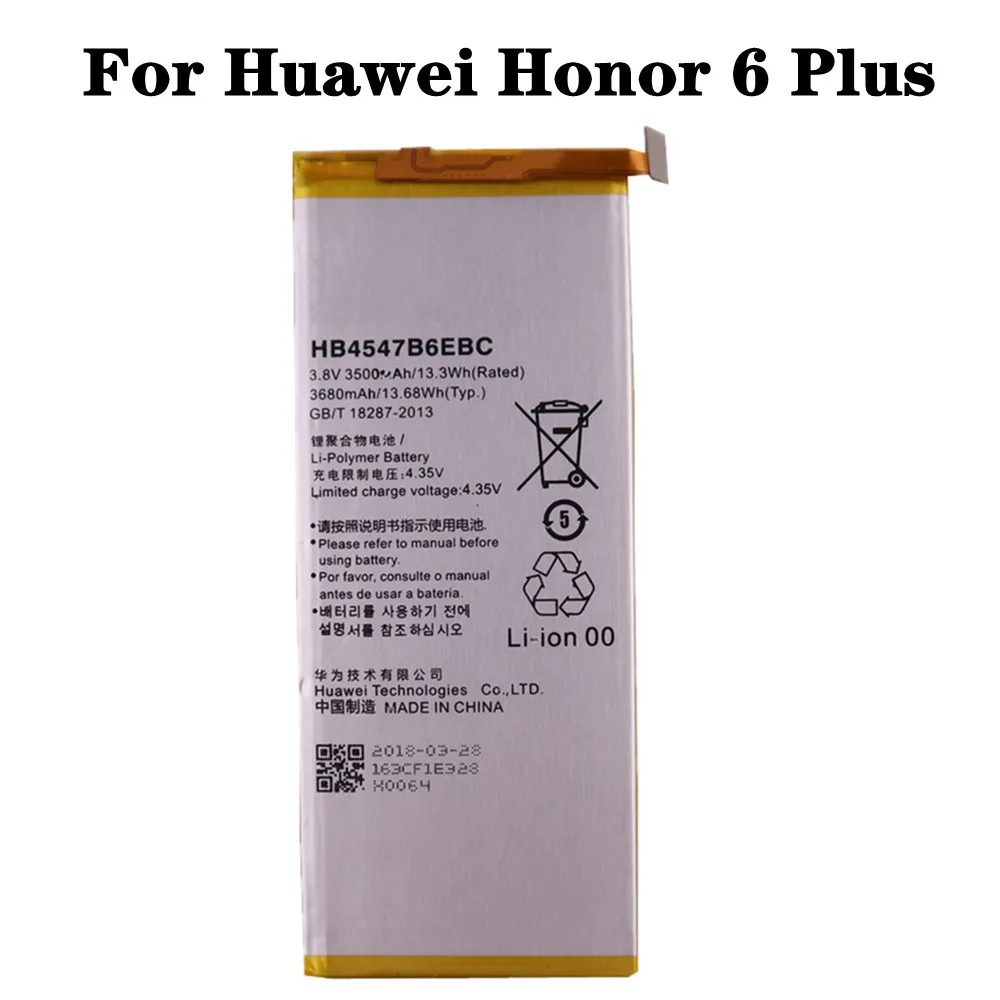 

HB4547B6EBC 3500mAh Battery For Huawei Honor 6 Plus 6plus PE-TL20 PE-TL10 PE-CL00 PE-UL00 3500mAh High Quality Bateria