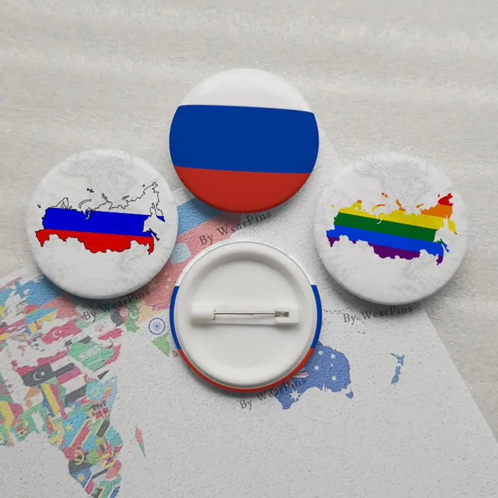 

2Pcs Round Russia Map National Flag Tinplate Brooch Pin Badge Clothes Decoration