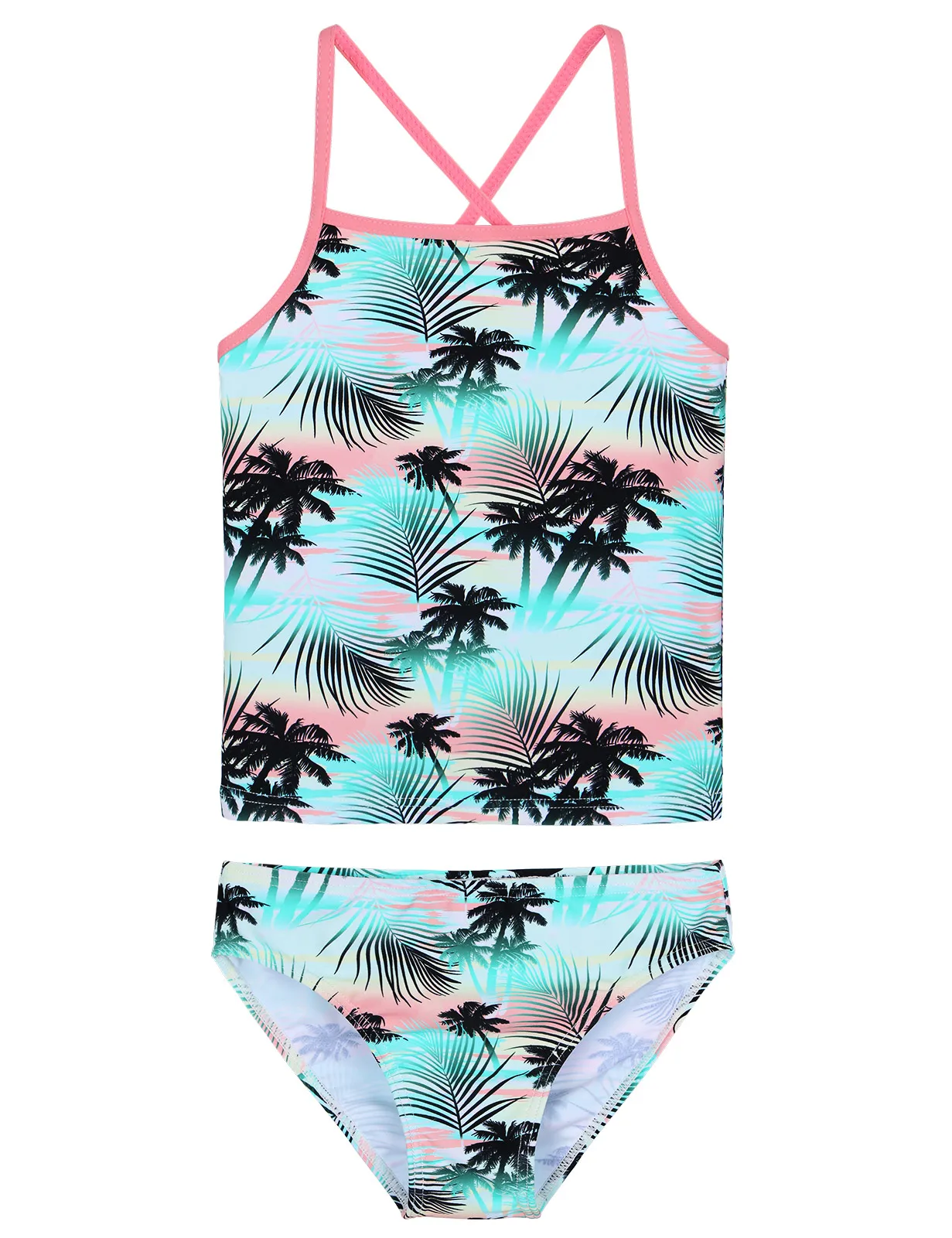 

BAOHULU Girls Sleeveless Sling Swimsuit Toddler Teens Two Pieces Cocotree Print Bathing Suit Children Rashguard Beachwear