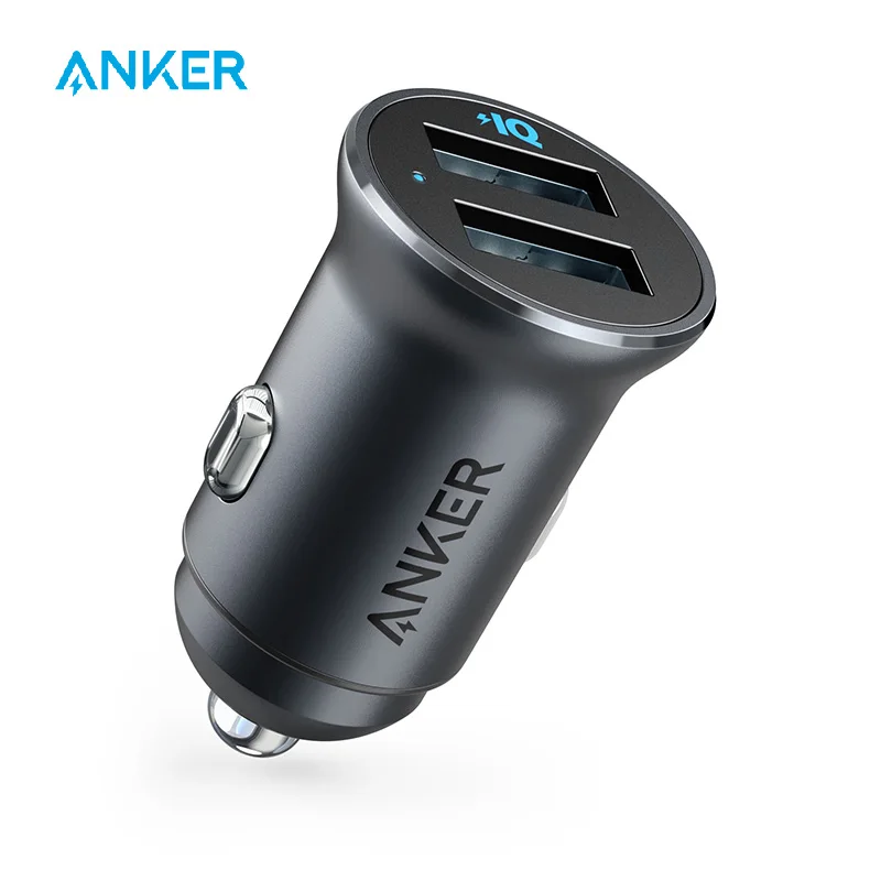 

Anker Car Charger, Mini 24W 4.8A Metal Dual USB Car Charger, PowerDrive 2 Alloy Flush Fit Car Adapter with Blue LED