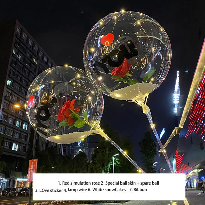 

DIY Rose Bouquet Balloon Transparent LED Luminous Decor Round Balloon For Valentine's Day Wedding Party Festival Gift For Kids