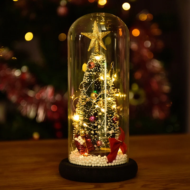 

Mini Shiny Christmas Tree Ornaments with Wooden Glass Cover Home Xmas Decor THJ99