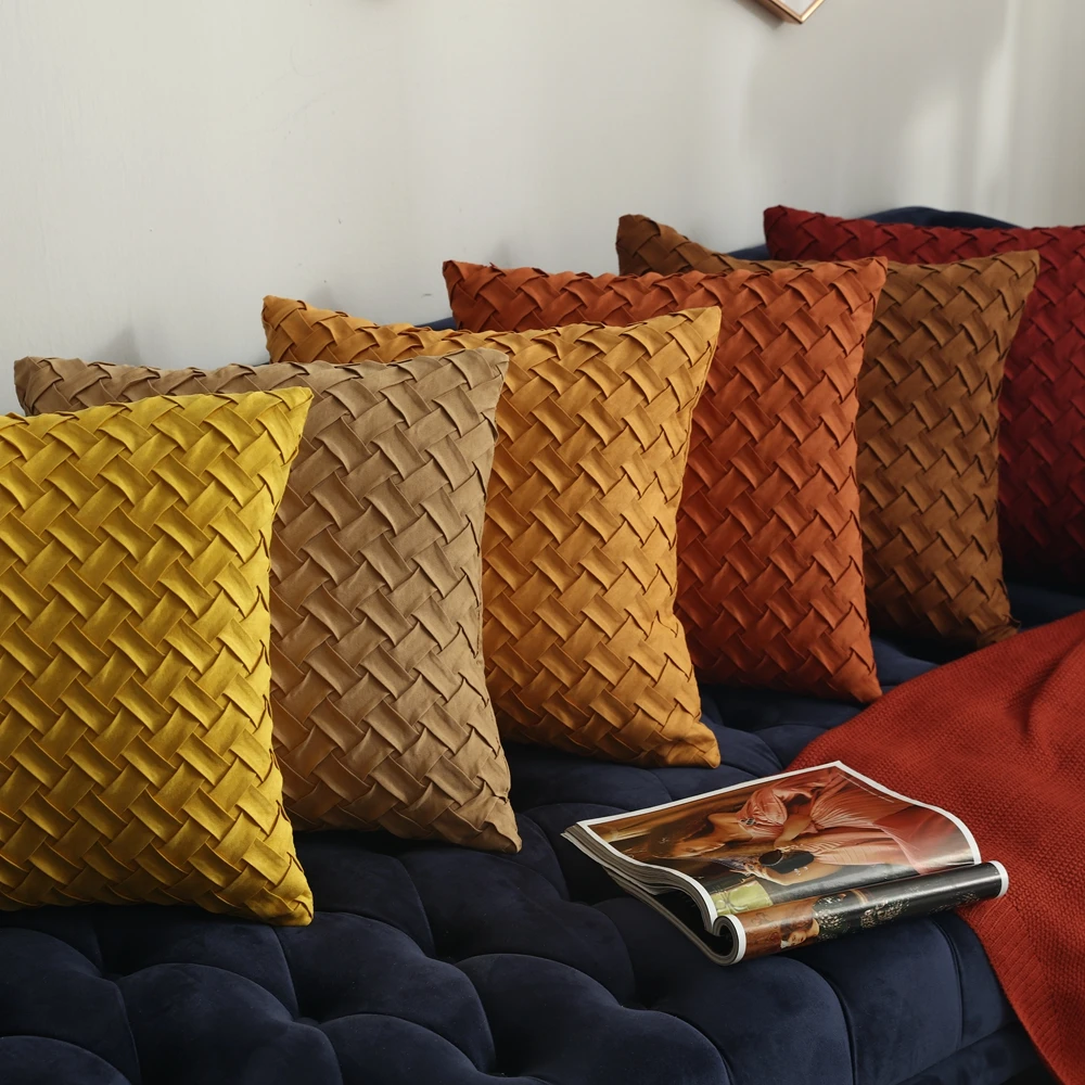 

Solid Color Throw Pillows Case Woven Pattern Cushion Cover Sofa Decoration Pillow Cover Home Decor Cushion Yellow Brown Series