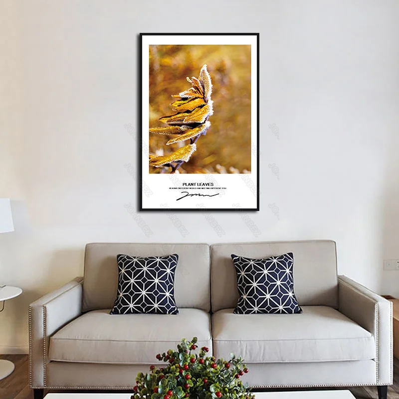 

Modern realistic bloom flower with snow falling flower scene white English poster living room decoration wall wallpaper