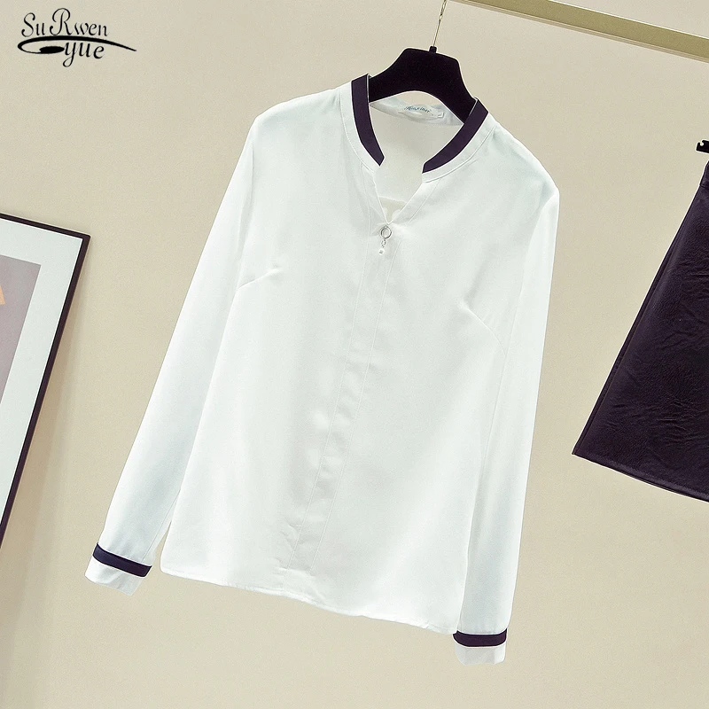 

2021 Plus Size Loose Casual Womens Blouses Autumn Long Sleeve White Shirt Women O-neck Pullover Chiffon Blouse Women Blusa 11167