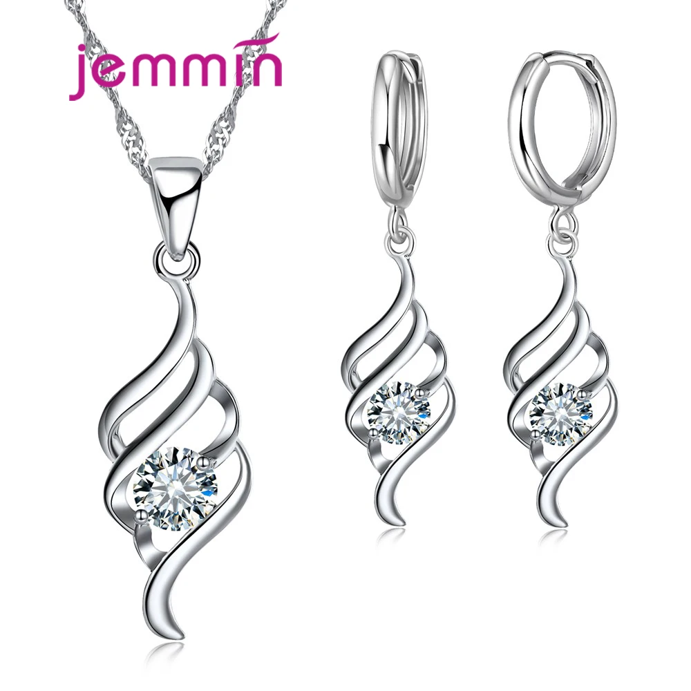

Geometric 925 Sterling Silver Jewelry Sets Women Necklaces Hoop Earrings Sets Wedding Engagemnet CZ Zircon Ear Jewelry Sets