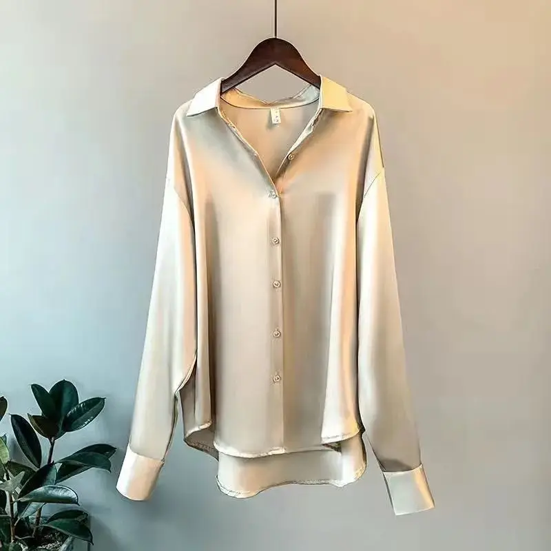

New Long Sleeve Satin Shirt Women's Fashion 2022 Spring Blouse Summer Autumn Retro Shirts Top Female Blouses Elegant Blusas Tops