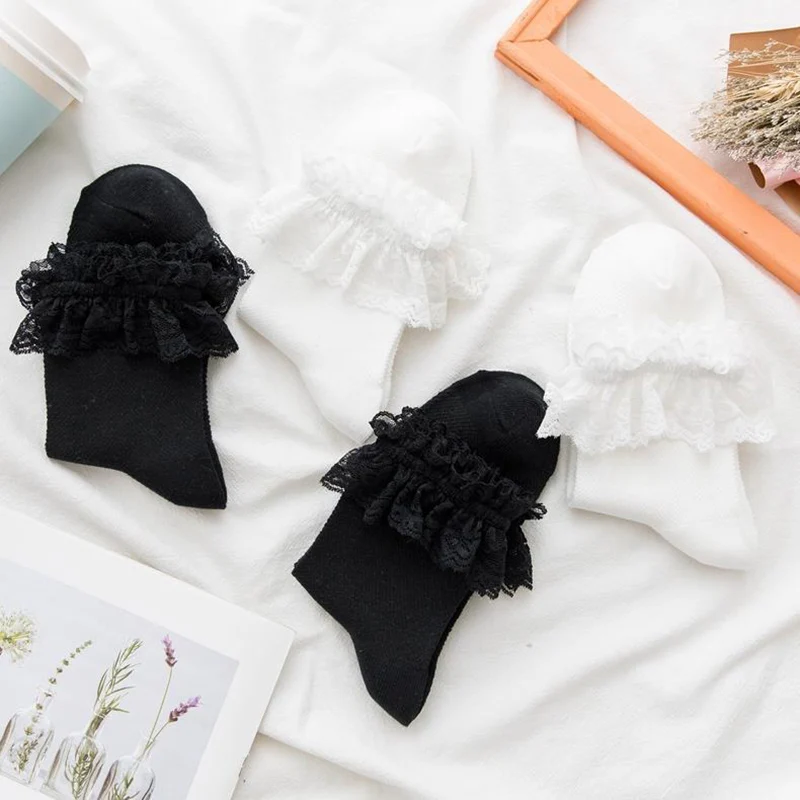 5 Pairs Woman Socks Lolita Style Japanese Maiden Lovely Lace Short Socks Summer Sweet Ruffle Cotton Princess Socks High Quality