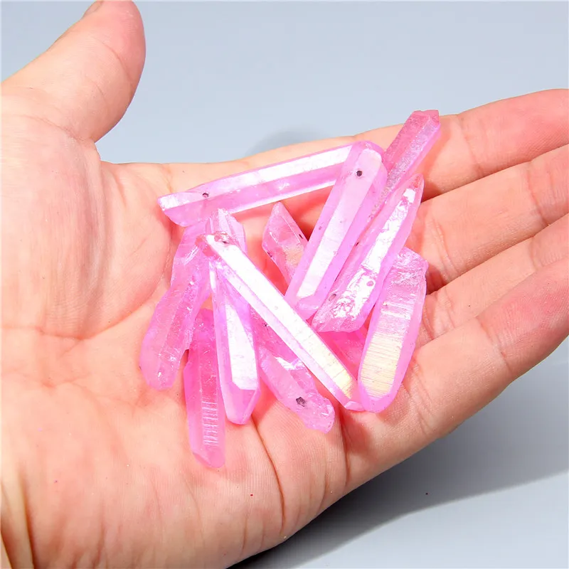

10pcs Transparent pink pendulum Natural Crystals Quartz stick point Beads Graduated Tusk Top Drilled loose Beads pendants gifts