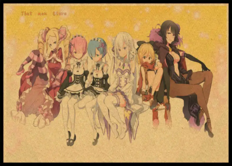 Новинка постеры из крафт-бумаги RE ZERO-start Life in other World Мультяшные принты четкое