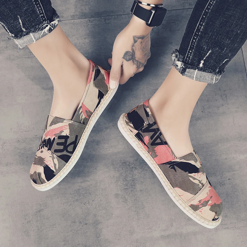 Мужские холщовые туфли красные камуфляжные ручной работы эспадрильи