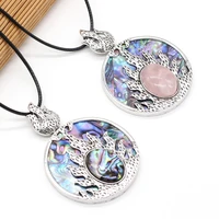 new style natural shell necklace round flame pendant leather cord 2mm charms for elegant women love romantic gift