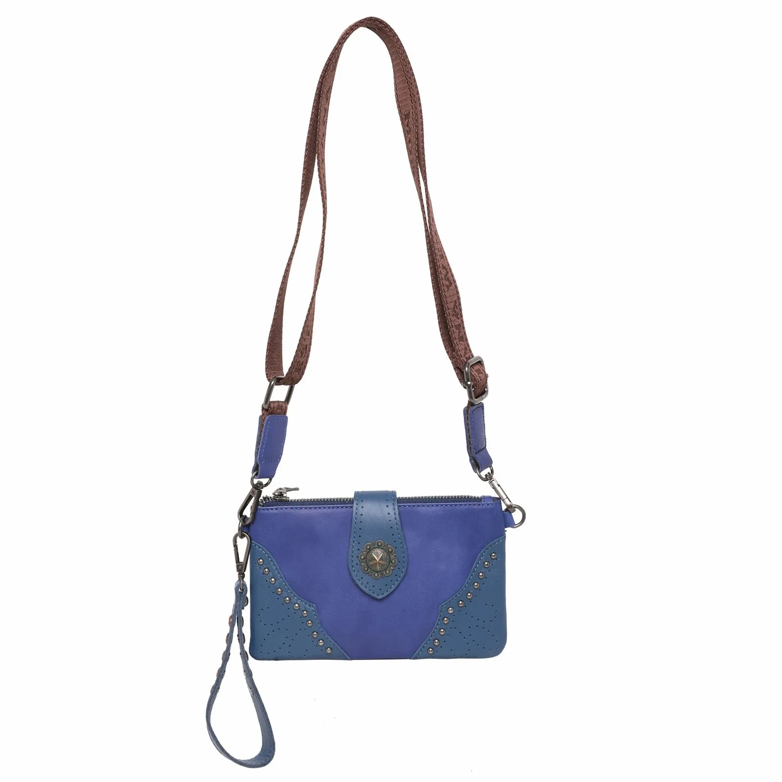

100% Genuine Leather Collection Crossbody/Wristlet Navy Women's Bag