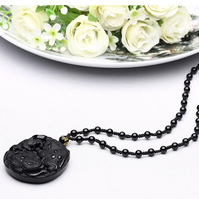 Прямая поставка Мужская подвеска на ожерелье обсидиановый 3D кулон в виде лягушки