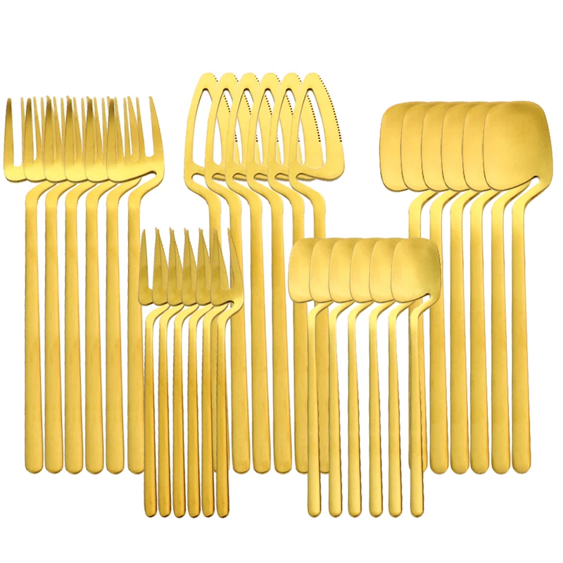 

Gold Cutlery Matte Flatware Set Stainless Steel Dinnerware Set Tableware Knife Fruit Fork Spoon Kitchen Creative Silverware