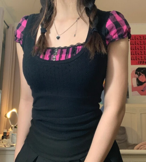 Женский короткий топ с кружевной отделкой Милый Летний пуловер в стиле ретро