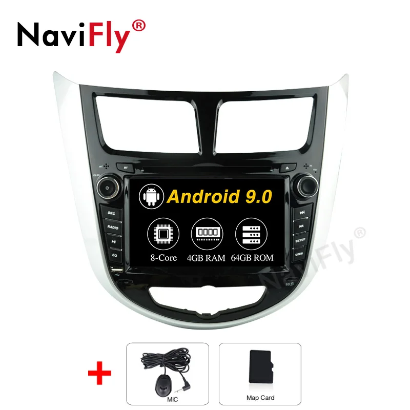 NaviFly Android 9,0 Восьмиядерный автомобильный dvd-плеер для HYUNDAI VERNA/ACCENT/SOLARIS 2011-2012 Автомобильный мультимедийный радио Поддержка DVR wifi - Цвет: 64G model