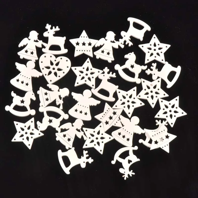 

50pcs Mix Christmas Chips White Wooden Scrapbooking Carft for Home Decoration diy Handmade 20-30mm MT2262