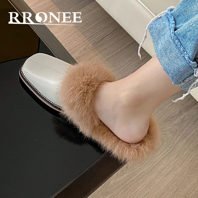 

2021 New spring and autumn shallow mouth single shoes, flat round head single drag, fashion bare ankle flat shoes, home slippers