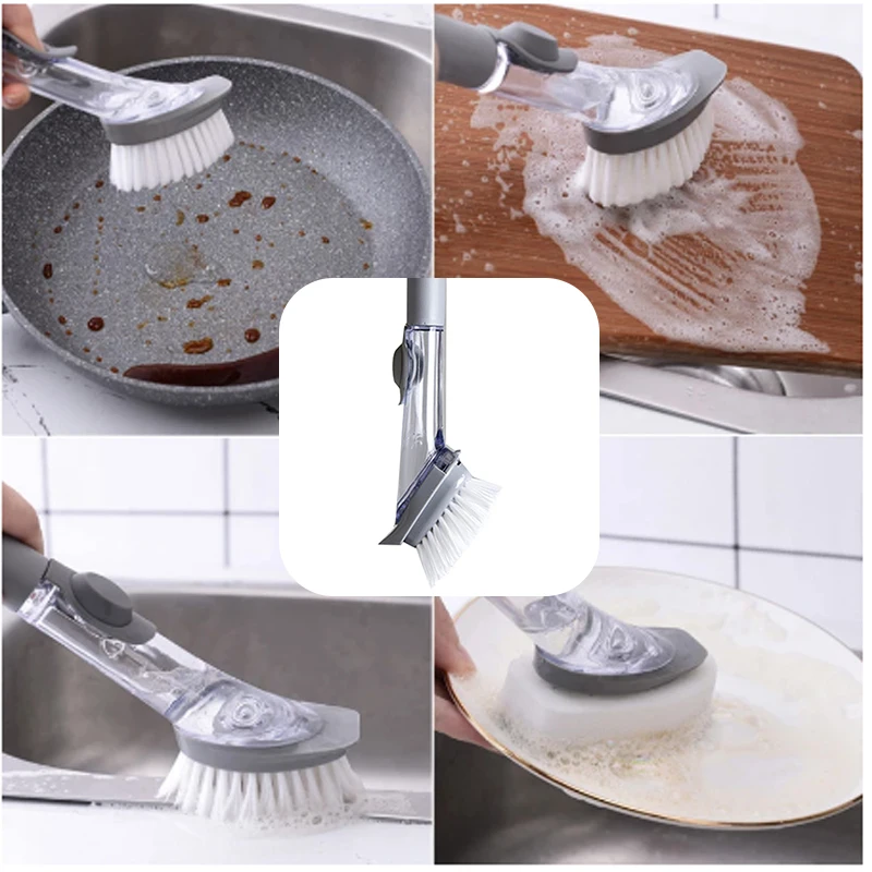 5in1 ложки с длинной ручкой щетка для чистки съемная скруббер губка посуды