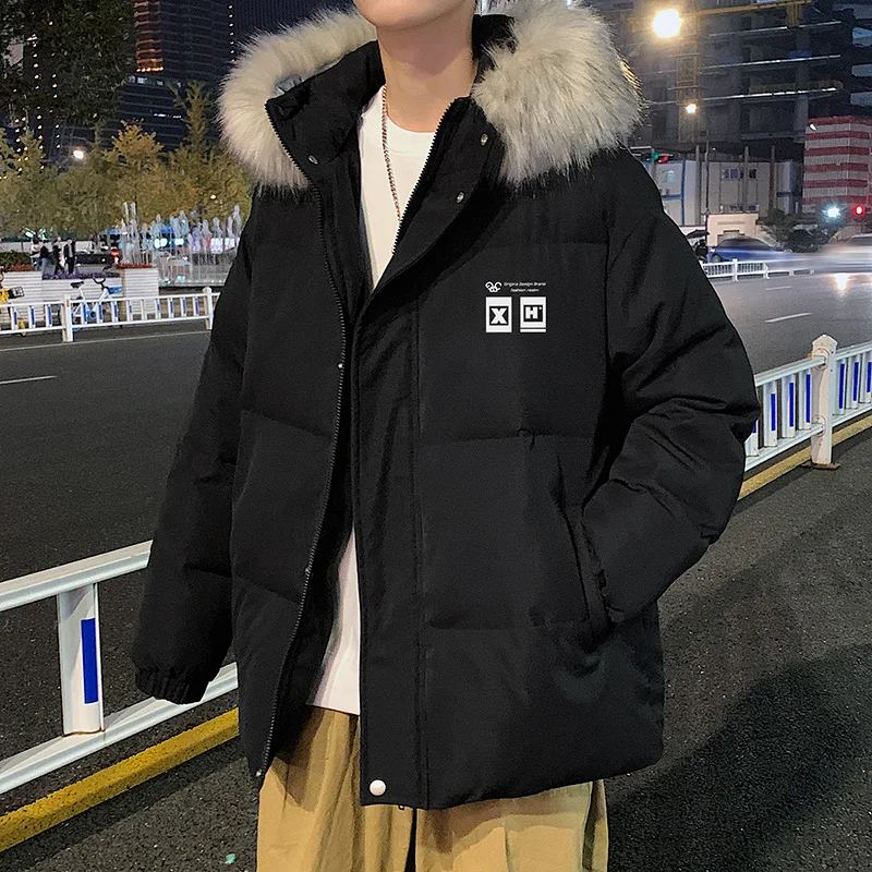 Large Fur Collar Cotton Coat Coat Men's Winter Thickened Couple down Cotton-Padded Coat Fashion Brand Loose and Warm Cotton