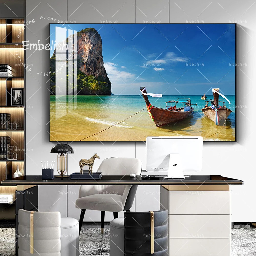 

1 Pieces Boat Sea Beach Landscape Wall Art Posters For Living Room Home Decor Modular Pictures HD Canvas Print Painting