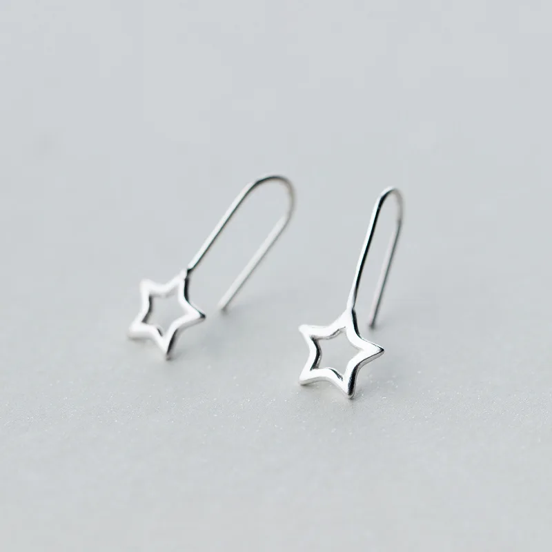 TrustDavis New Women's 100% 925 Sterling Solid Silver 10mmX24mm Hollow Star Stud Earrings Girl Lady Xmas Gift DS374 | Украшения и