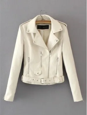 

Women's Pocket Zip Sexy Slim Motorcycle PU Leather Jacket Coat Tops Turn-Down Collar Candy Color Jackets