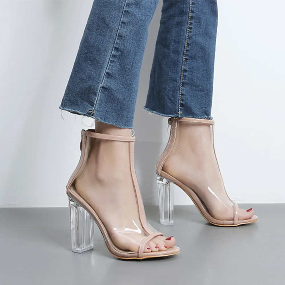 Женские прозрачные босоножки на шпильке черные или цвета хаки Босоножки с