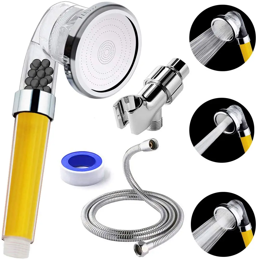 Shower Set Фильтруемая насадка для душа набор витамина C фильтр смягчитель воды удаляет хлор высокого давления душевой фильтр с ручной шланг держатель - Цвет: Shower Set