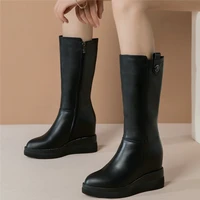 2021 women genuine leather high heel mid calf boots female pointed toe thigh high platform pumps shoes high top fashion sneakers