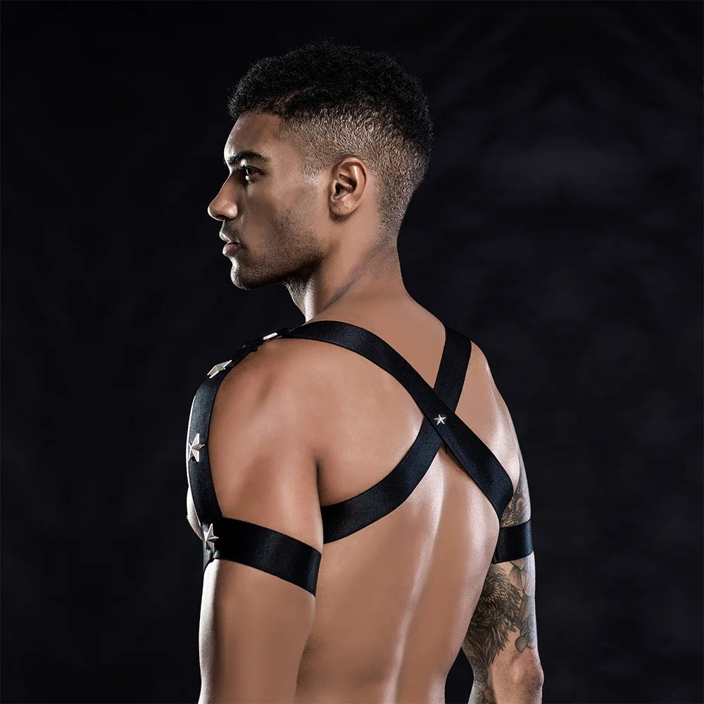 

Men's Sexy Harness Lingerie Set Halter Body Chest Harness Bondage Belt Exotic Lingerie Hollow Out Performance Night Clubwear