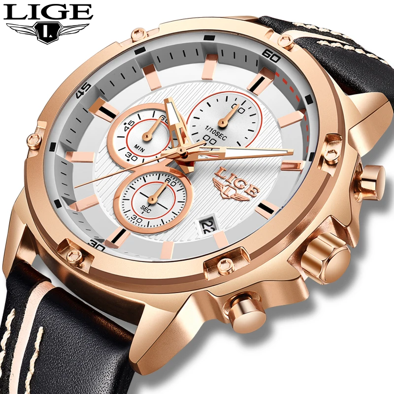 Новые мужские часы Relogio Masculino LIGE модные от ведущего бренда роскошные кожаные