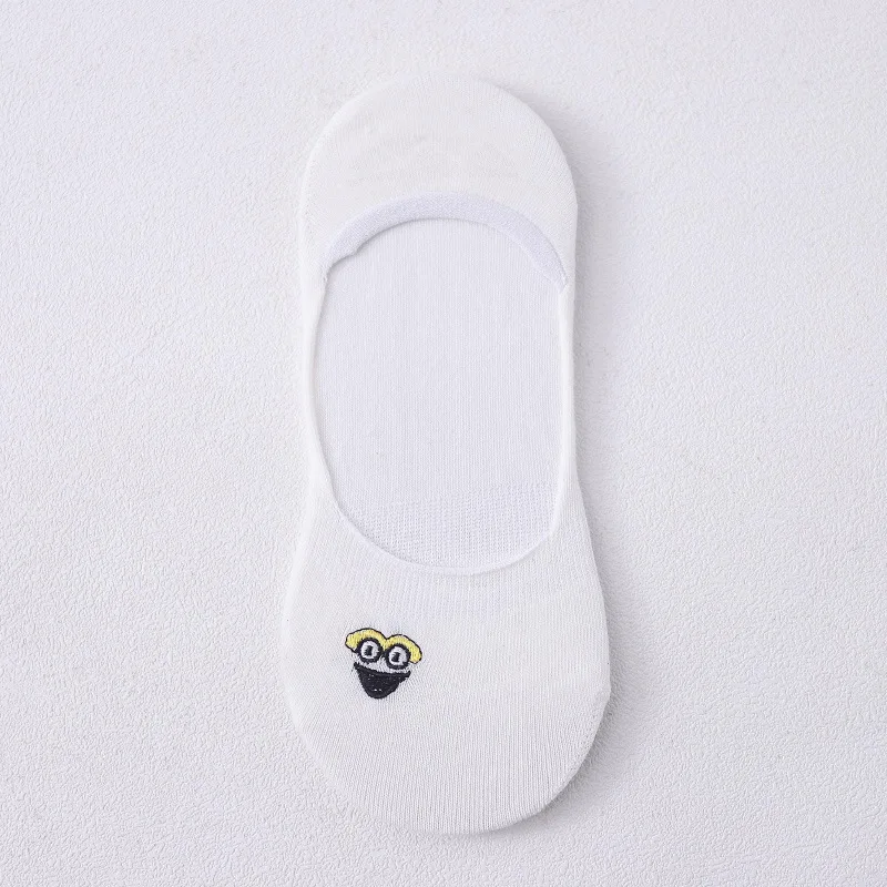 

5pairs Women Socks Personality Expression Emperor Smile Pure Color Girl Cartoon Socks Funny Happy Embroidery Invisible Socks