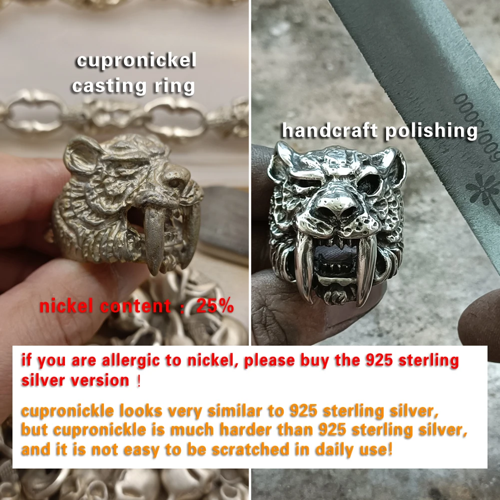 LINSION Blue CZ Eye Sabretooth Ring Mens Biker Rock Tiger Punk Jewelry CP16 US Size 7~15 | Rings