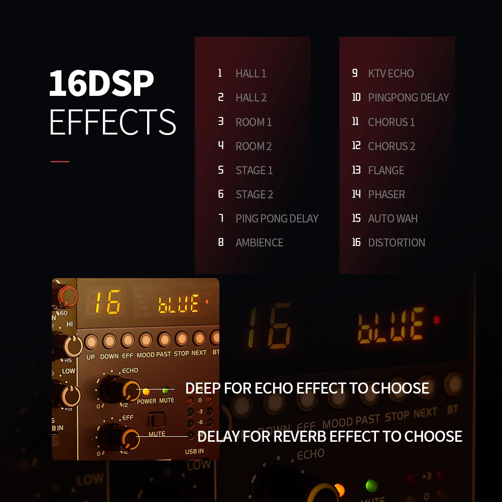 EYK EFX6 6 каналов аудио микшер 4 моно 1 стерео звук смешивающая консоль DC 5V 16 DSP