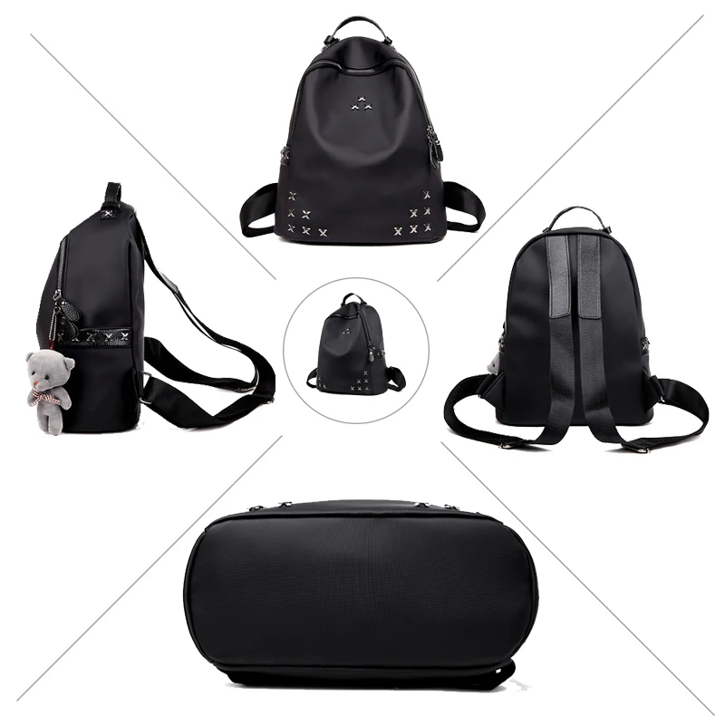 Мини-рюкзак с заклепками школьная сумка из нейлона и ткани Оксфорд на плечо для