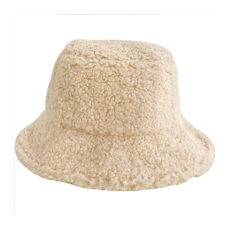 

Women Hats Autumn Winter Artificial Fur Bucket Hats Lamb Plush Soft Warm Fisherman Hat Panama Casual Caps Lady Flat Korean Style