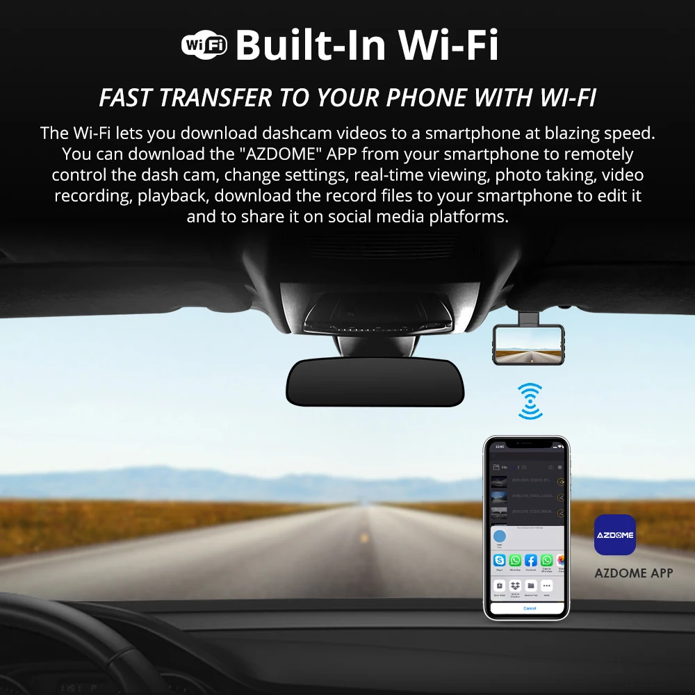 Видеорегистратор AZDOME M17 автомобильный экран 3 дюйма Wi-Fi ADAS FHD 1080P | Автомобили и