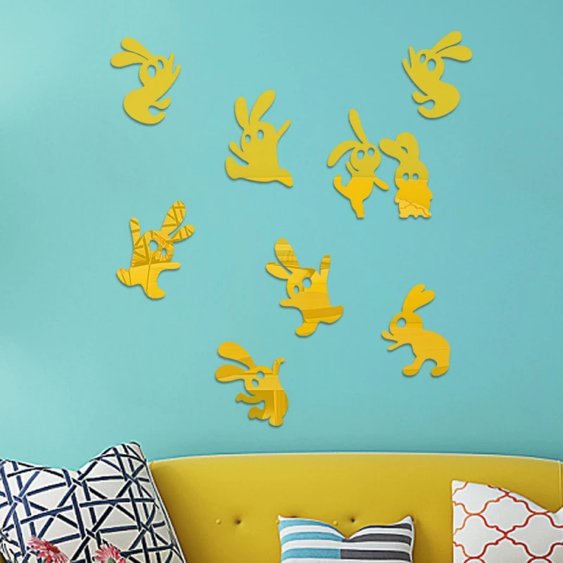 

3D Bunny Mirror Sticker Wall Sticker home decor Removable Self DIY Art Wall Murals Home Living Decor Mirror Stickers