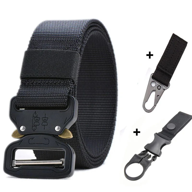 belt and 2 hooks Военный Тактический нейлоновый ремень, армейский сверхмощный быстросъемный ремень с металлической пряжкой, аксессуары для охоты, военные битвы Cinto - Цвет: belt and 2 hooks