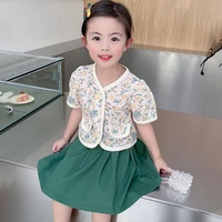baby girls retro floral t shirt pleated skirt childrens snow college style short sleeved t shirt pleated skirt two piece