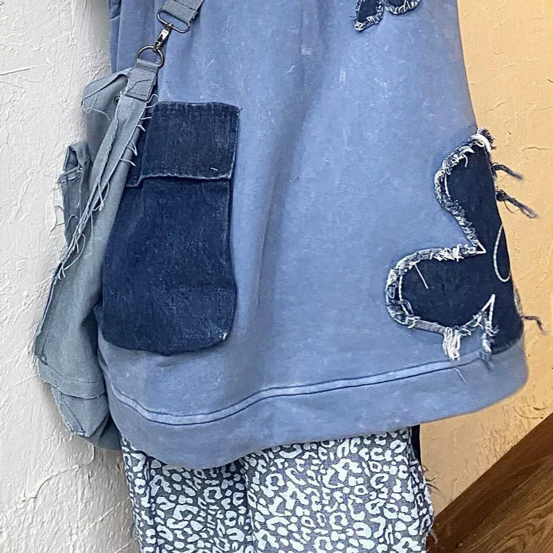 

Women Hoodies Spliced Oversize Chic O-neck Drop-shoulder Harajuku Vintage Streetwear Cool Chic Autumn Thicken Long Clothing New