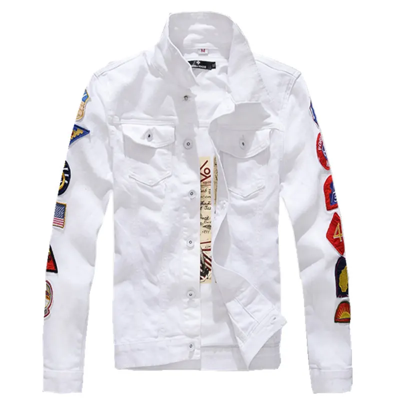 Fashion streetwear punk style jacket men stitching hip-hop denim jacket with white green patch men's windbreaker jacket