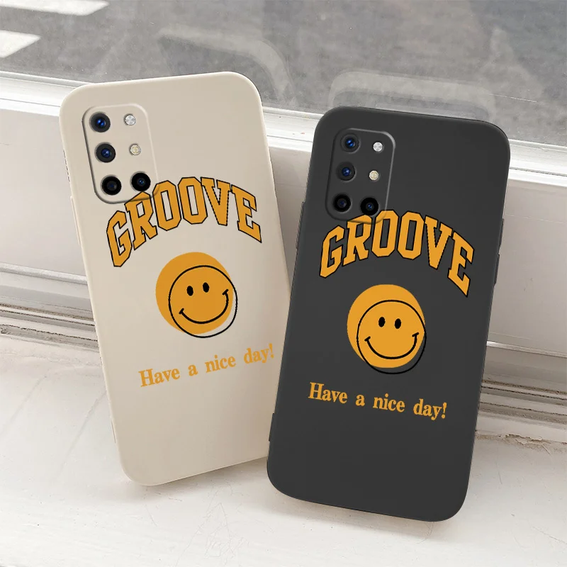 

Smiling Square Shockproof Liquid Silicone Case For Oneplus 8t Camera Lens Protection Soft Phone Back Cover On 9 9pro 9r pro