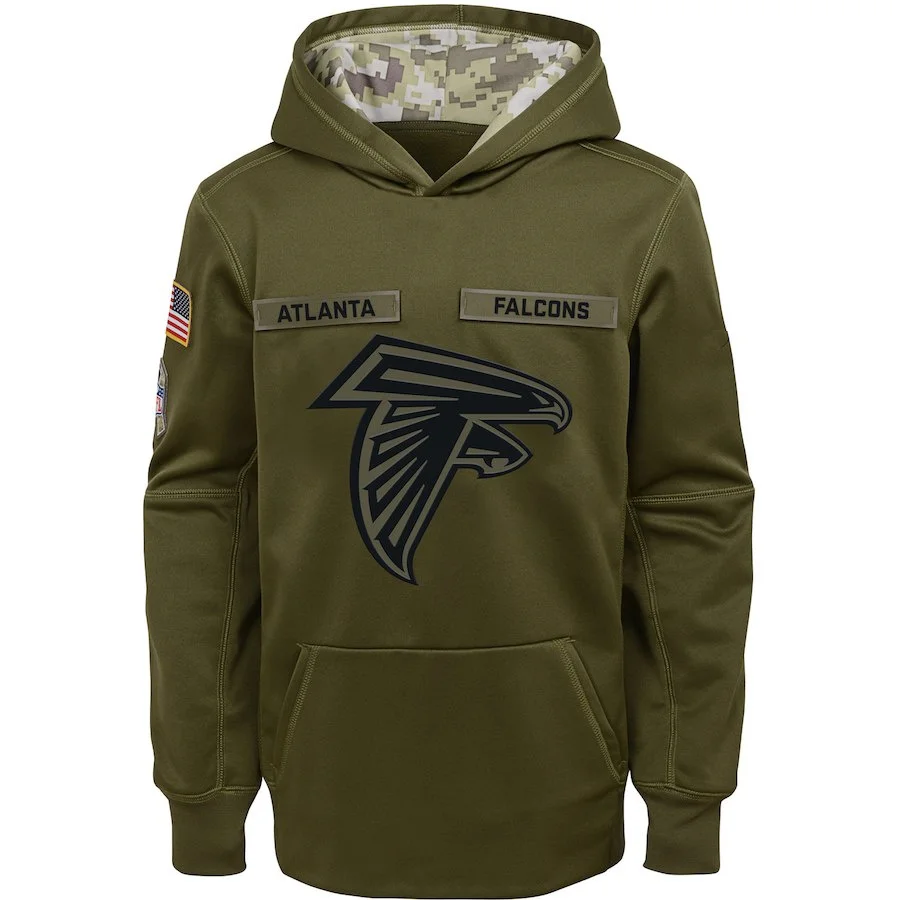 

Atlanta Men Hoodies Sweatshirt Falcons Salute to Service Sideline Therma Performance Pullover American football Hoodie Olive