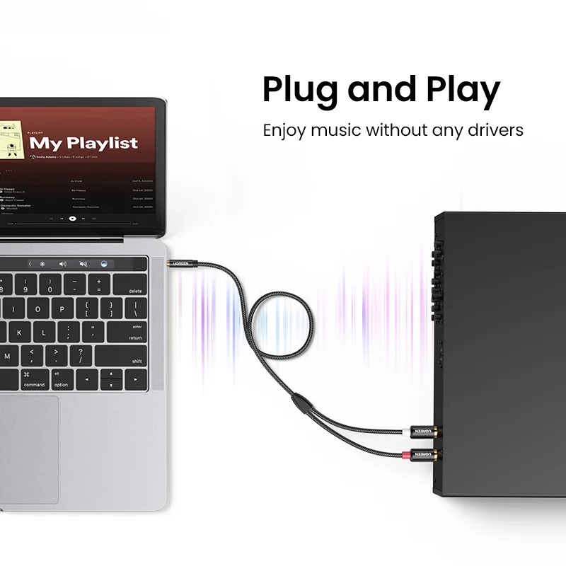 UGREEN 3 5 мм до 2RCA кабель USB с нейлоновой оплеткой аудио дополнительный адаптер