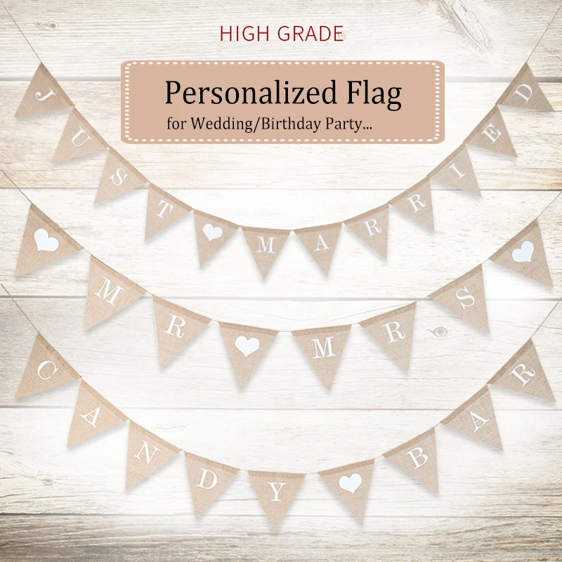 

Jute Burlap Flag Personalized Party Flag Letter A-Z Diy Bunting Banner Flags Bar Birthday Wedding Decoration Baby Shower Favor